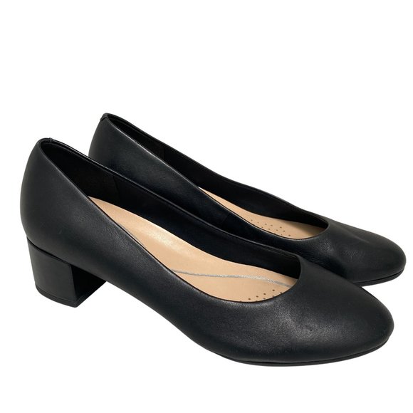 Easy Spirit Comfort Ailene Low Block Heel Dress Shoes Pumps Black Leather Size 8 - Picture 1 of 12